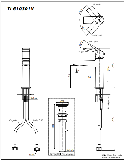Vòi Lavabo TOTO TLG10301V nóng lạnh - Ảnh 4