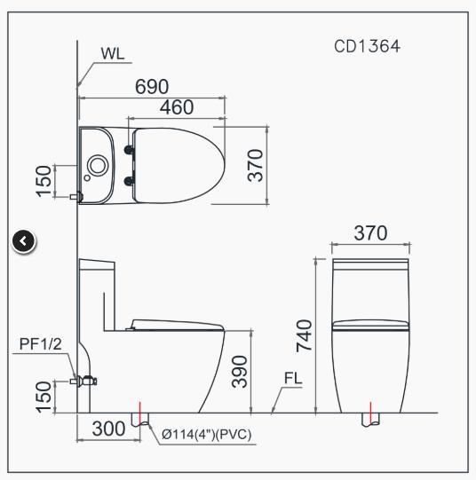 Bồn cầu một khối - CD1364 - Ảnh 2