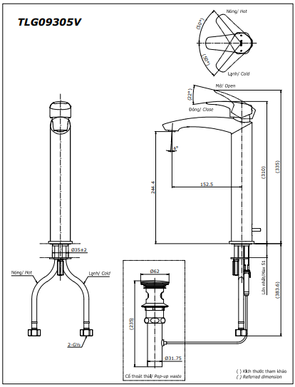 Vòi Lavabo đặt bàn TOTO nóng lạnh TLG09305V - Ảnh 4