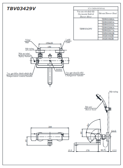 Sen tắm nhiệt độ Nhật Bản kèm bát sen TBV03429V/TBW01008A - Ảnh 4