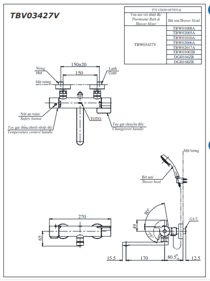 Sen tắm nhiệt độ Nhật Bản kèm bát sen TBV03427V/TBW02005A - Ảnh 4
