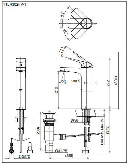 Vòi Lavabo nóng lạnh TOTO TTLR302FV-1 - Ảnh 2