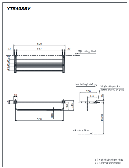 THANH TREO KHĂN 2 TẰNG TOTO YTS408BV - Ảnh 4