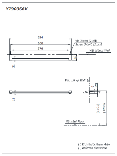 THANH TREO KHĂN ĐƠN VUÔNG TOTO - YT903S6V - Ảnh 4