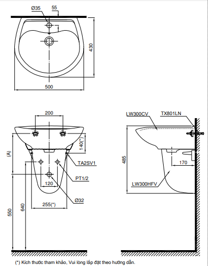 Chậu Lavabo TOTO LHT300CR Treo Tường Chân Ngắn - Ảnh 4