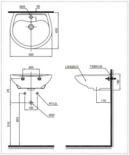 Chậu Rửa Lavabo TOTO LT300C Treo Tường - Ảnh 4