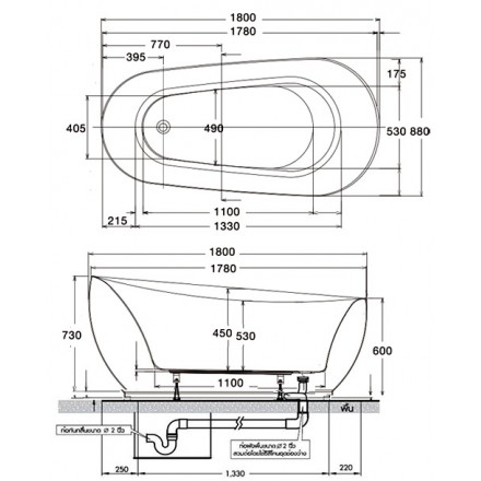 Bồn tắm có yếm, chân đế BT267PP(H) WH - Ảnh 2