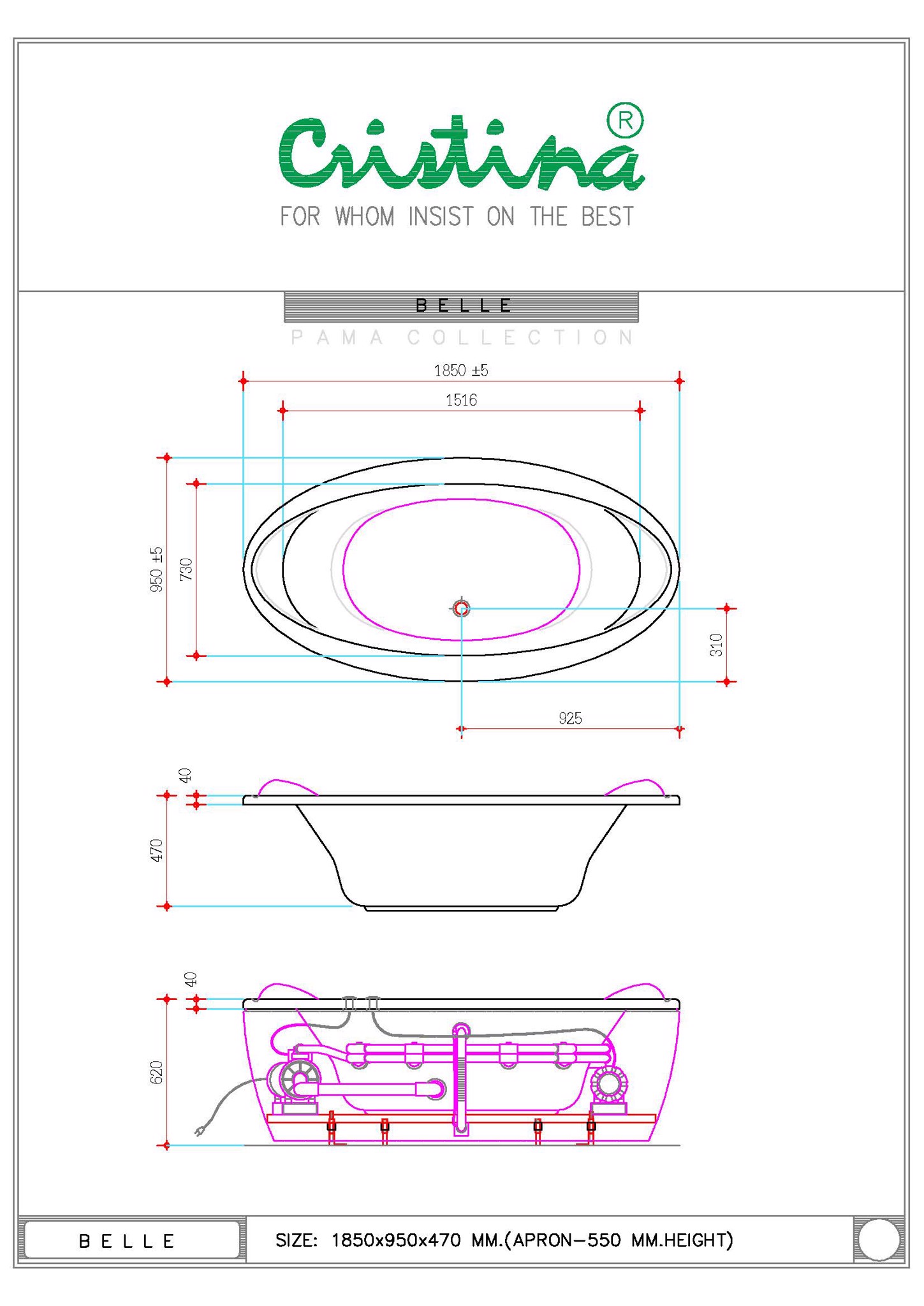 BỒN TẮM ÂM CRISTINA - BELLE - CT-BL185095 - Ảnh 3