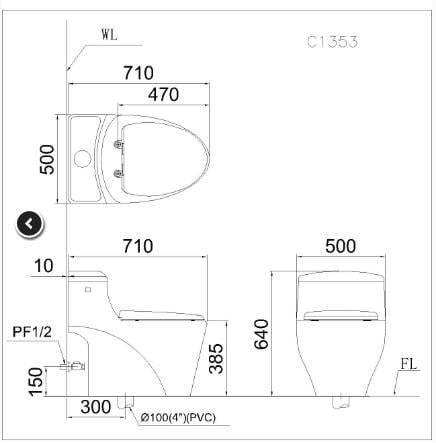 Bồn cầu một khối - C1353 - Ảnh 2