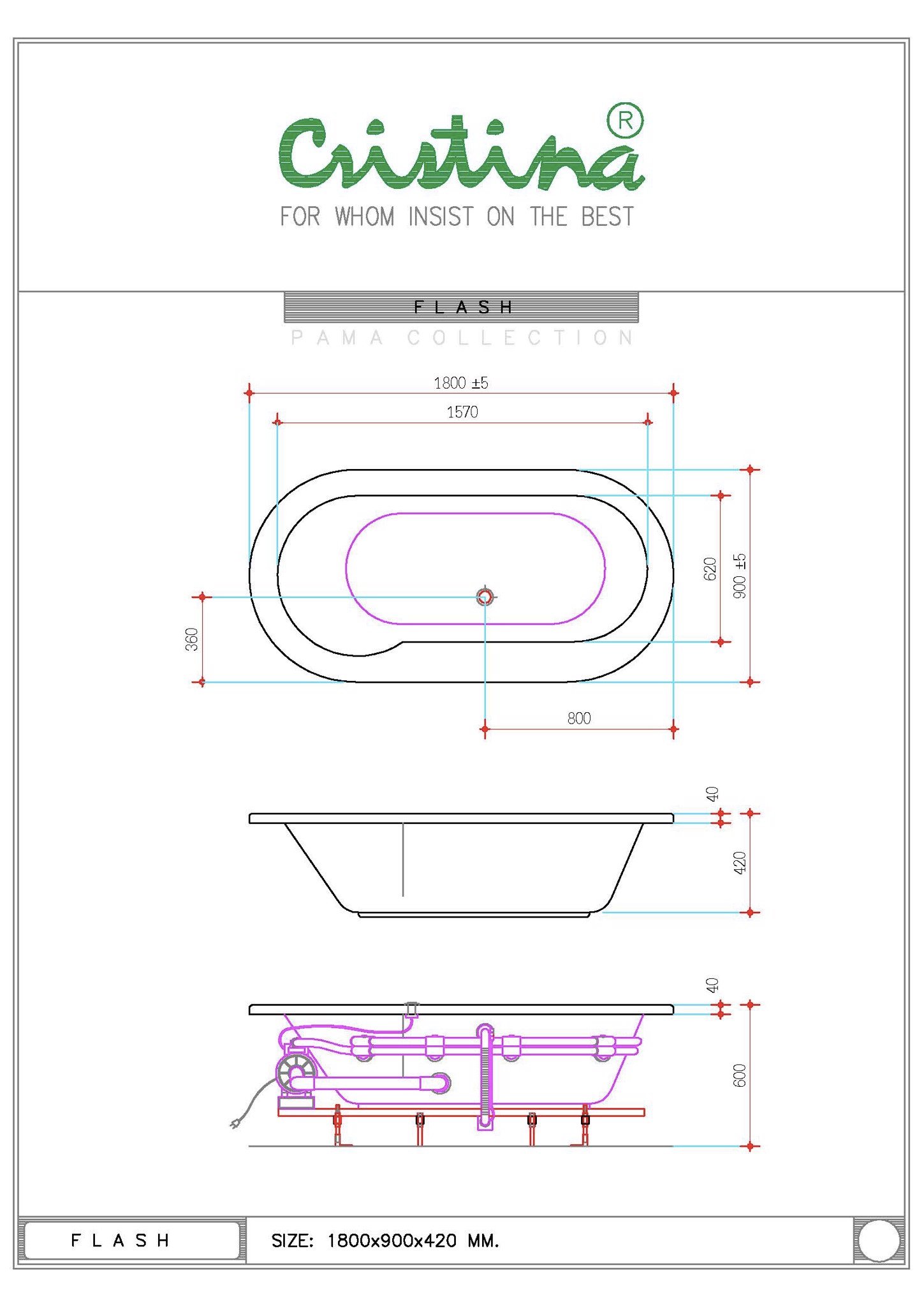 BỒN TẮM ÂM CRISTINA - FLASH - CT-FL 180090 - Ảnh 7