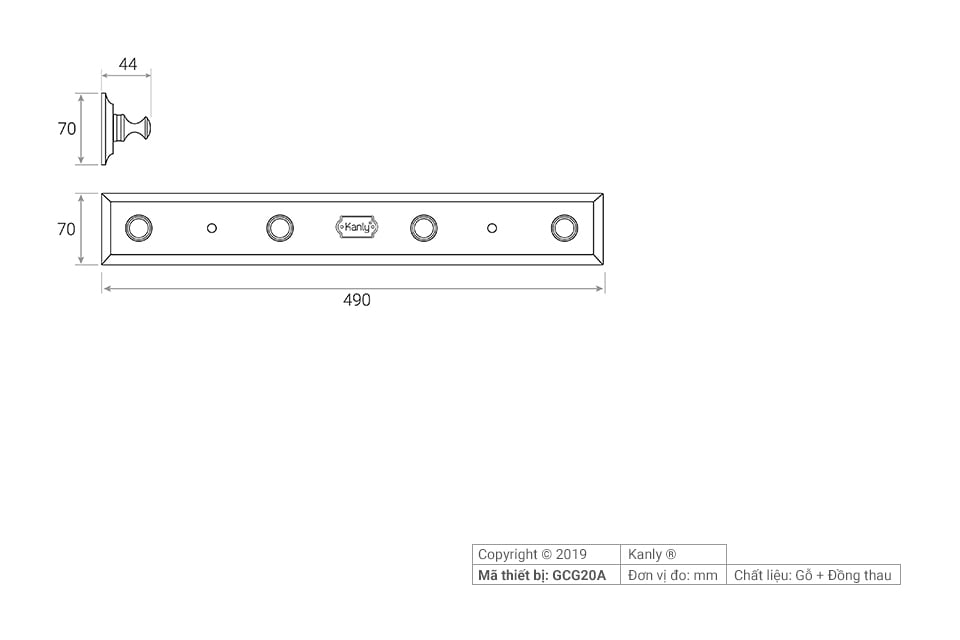 MÓC TREO ÁO ( ĐẾ GỖ VÀ ĐỒNG THAU ) KANLY - GCG20A - Ảnh 2