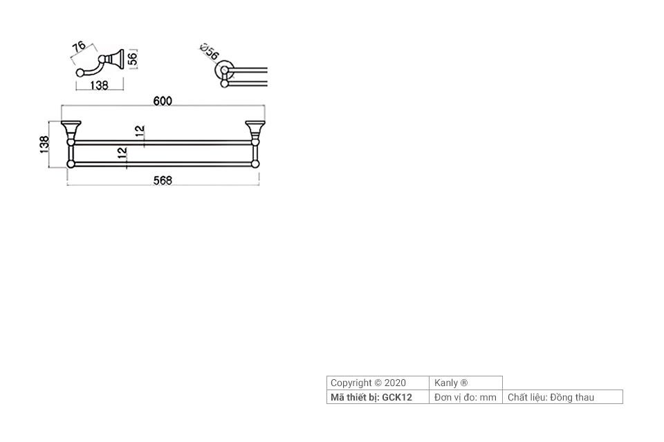 THANH TREO KHĂN ĐÔI BẰNG ĐỒNG KANLY - GCK12 - Ảnh 3