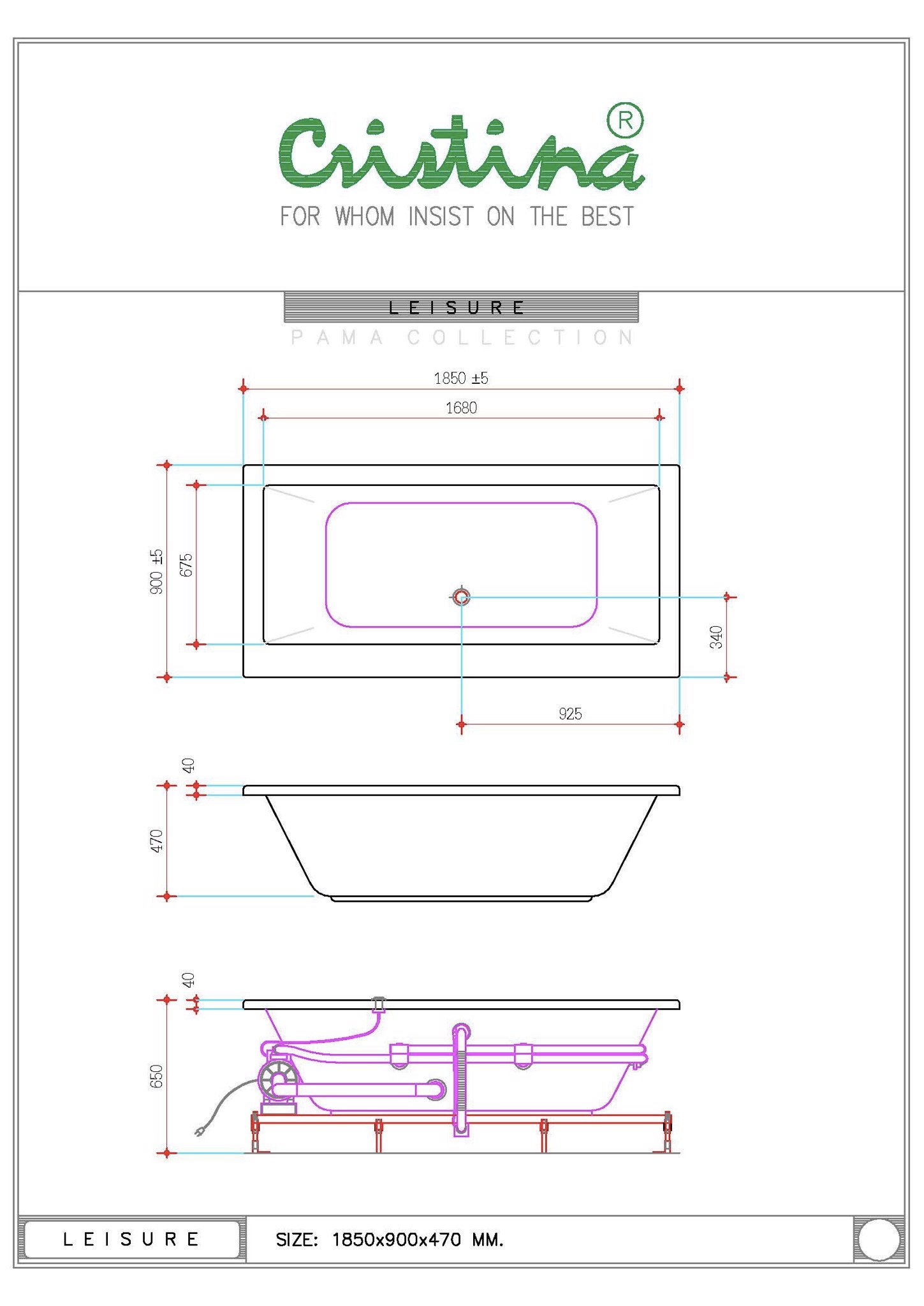 BỒN TẮM ÂM CRISTINA - LEISURE - CT-LE 185090 - Ảnh 7