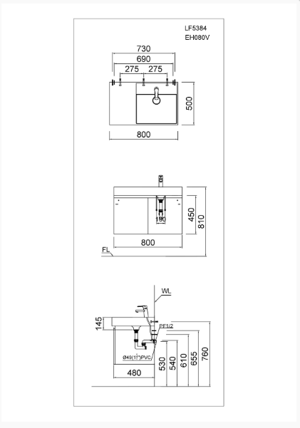 Lavabo + Tủ treo - LF5384 + EH05382A - Ảnh 2
