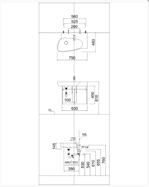 Lavabo + Tủ treo - LF5362 + EH05362AD - Ảnh 2