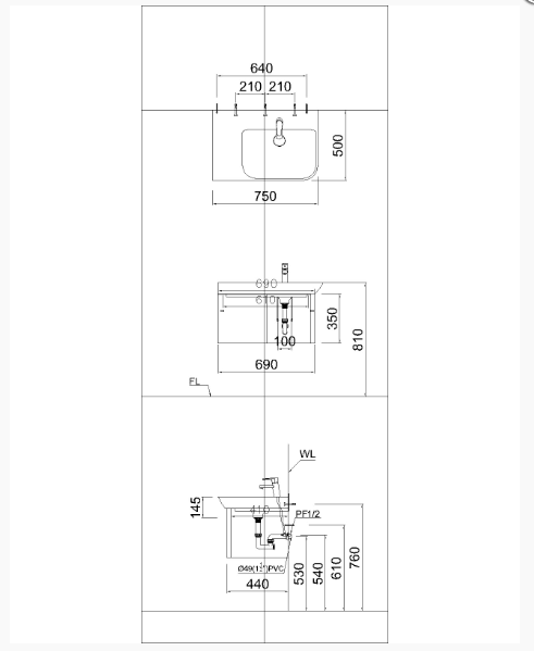 Lavabo + Tủ treo - LF5374 + EH05374A - Ảnh 2
