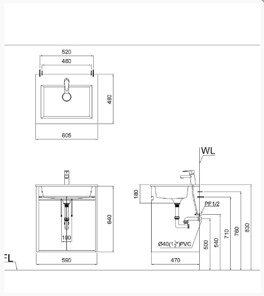 Lavabo + Tủ treo LF5017 - EH05017AV - Ảnh 2