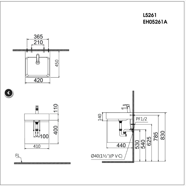 Lavabo và tủ treo L5261- EH05261A - Ảnh 2