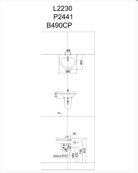 Lavabo treo L2230 - P2441 - Ảnh 2