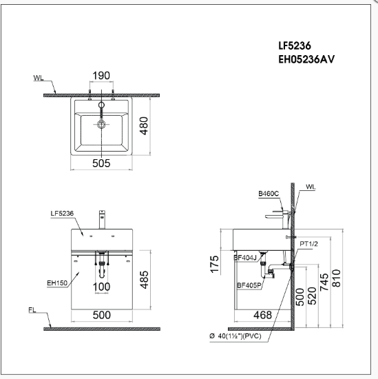Lavabo + Tủ Treo - LF5236 + EH05236AV - Ảnh 2