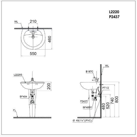 Lavabo Treo Tường - L2220 + P2437 - Ảnh 2