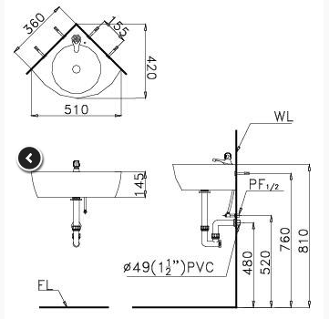 Lavabo Treo Góc - L2014 - Ảnh 2