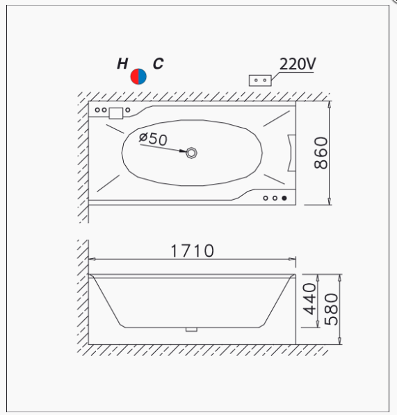 Bồn Tắm Massage Không Chân - Không Yếm - MT0870 - Ảnh 2