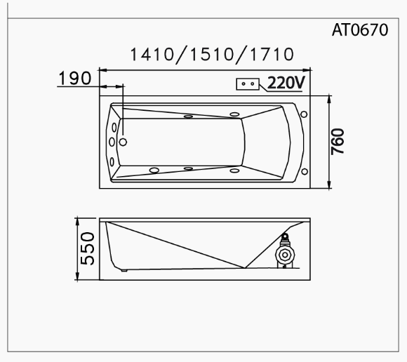Bồn Tắm Không Chân - Không Yếm - AT0670 - Ảnh 2