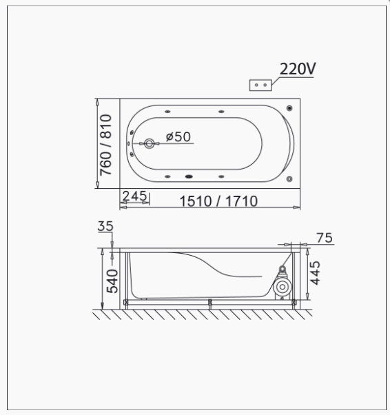 Bồn Tắm Massage Chân Yếm - MT0150L/R - Ảnh 2