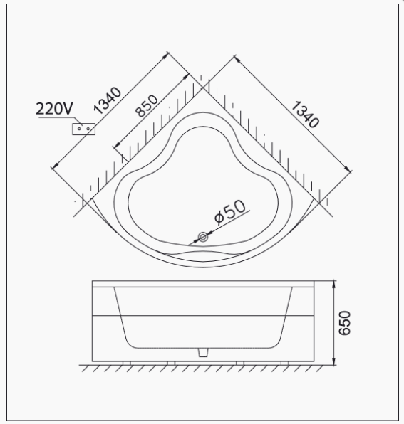 Bồn Tắm Góc - Không Chân - Không Yếm - AT5140A - Ảnh 2