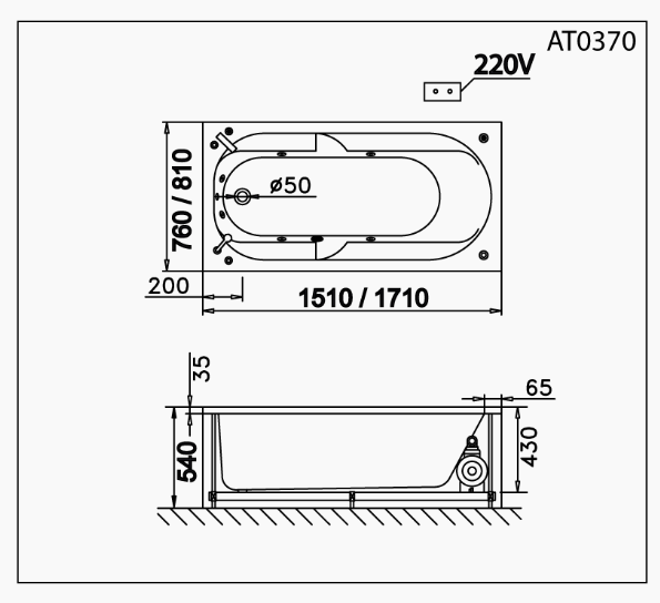 Bồn Tắm Không Chân - Không Yếm - AT0370 - Ảnh 2