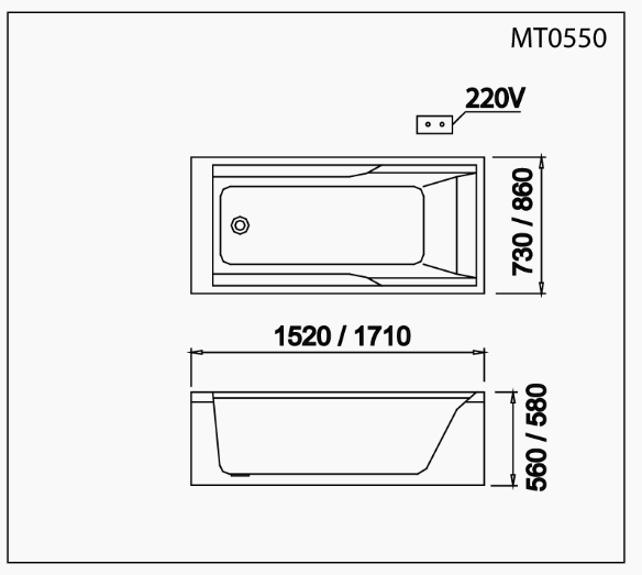 Bồn Tắm Massage Không Chân - Không Yếm - MT0550 - Ảnh 2