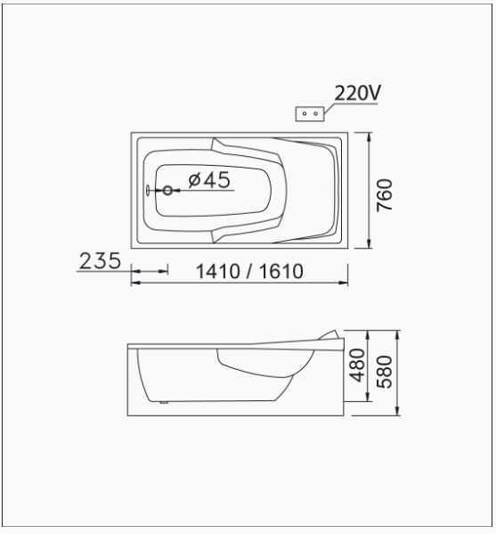 Bồn Tắm Massage Chân Yếm - MT0440L/R - Ảnh 2
