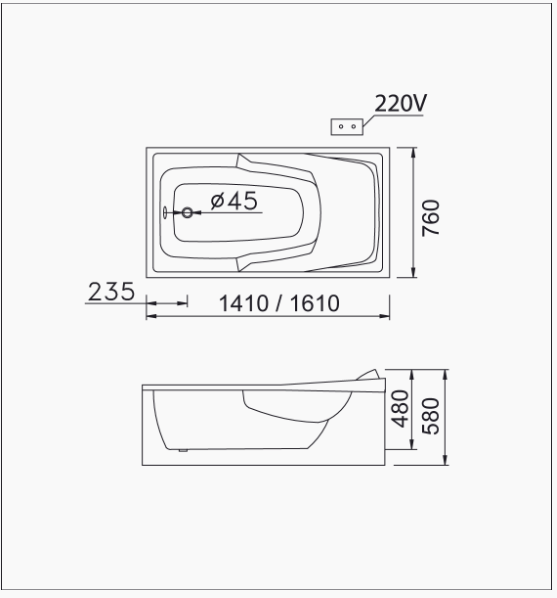 Bồn Tắm Massage Chân Yếm - MT0460L/R - Ảnh 2
