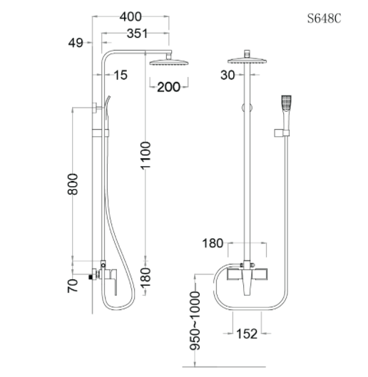 Bộ Vòi Sen Đứng Nóng Lạnh - S648C - Ảnh 2