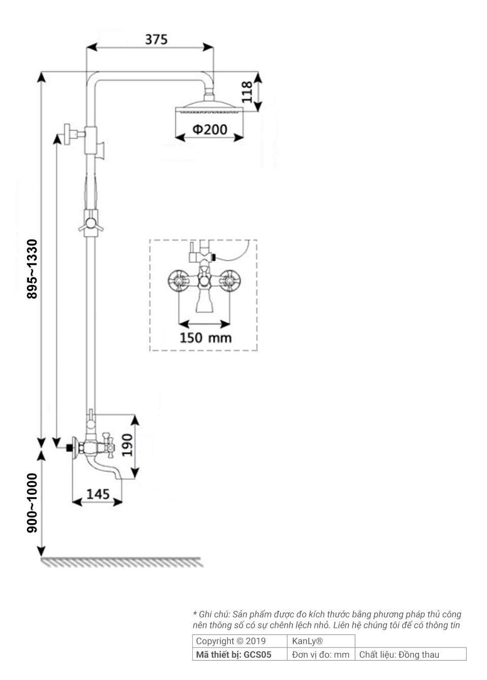 SEN TẮM ĐỨNG NÓNG LẠNH BẰNG ĐỒNG KANLY - GCS05 - Ảnh 2