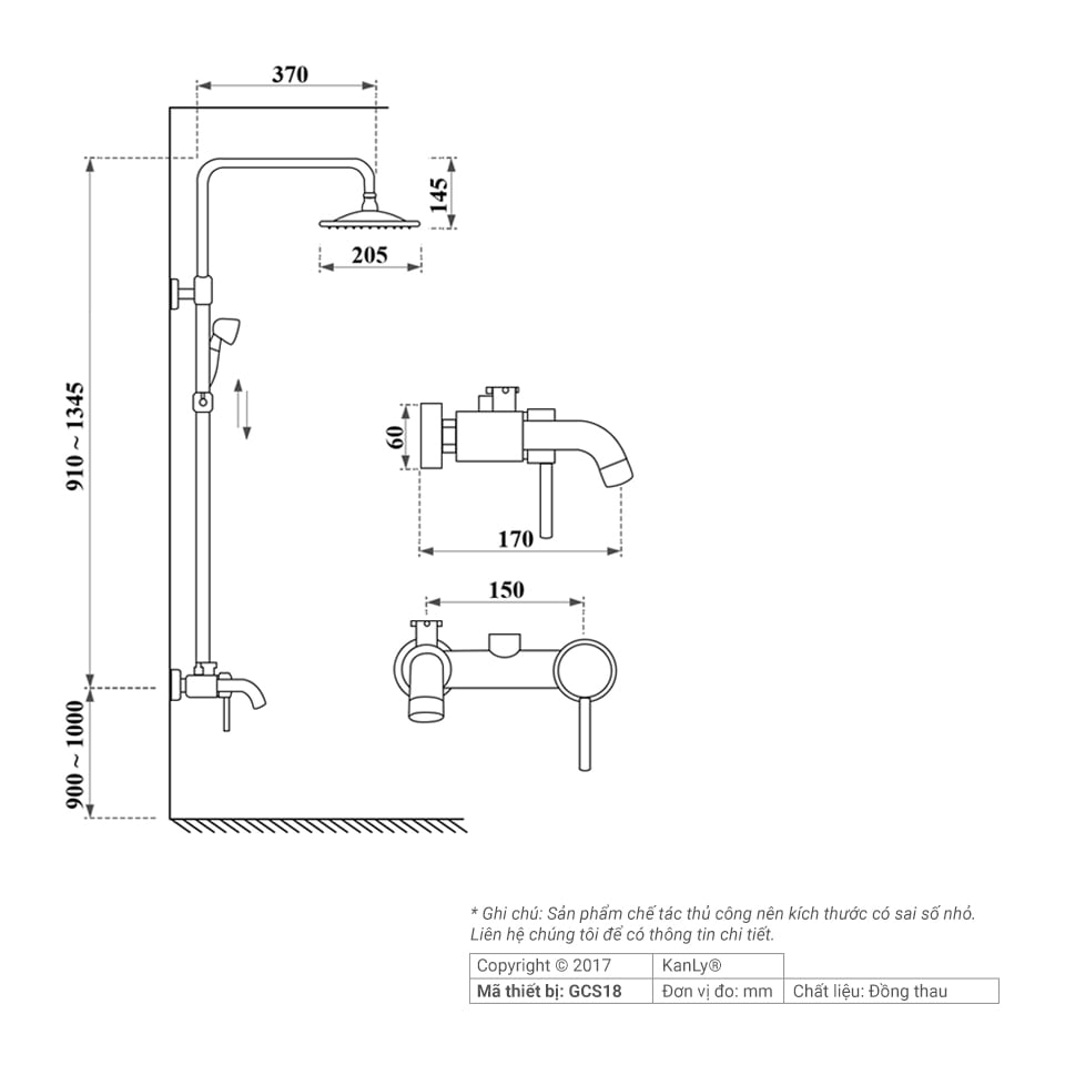 SEN TẮM ĐỨNG NÓNG LẠNH BẰNG ĐỒNG KANLY - GCS18 - Ảnh 4