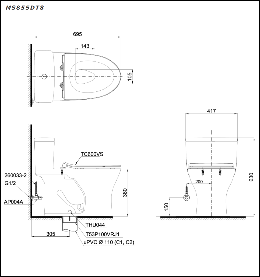 Bồn cầu một khối TOTO - MS855DT8 - Ảnh 2