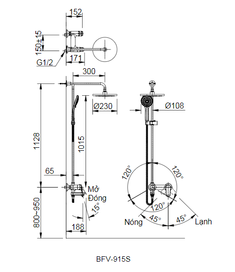 Sen Cây Tắm Nóng Lạnh INAX - BFV-915S - Ảnh 2