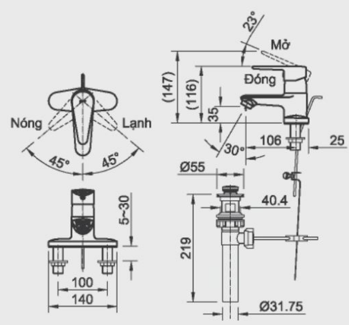 Vòi Lavabo nóng lạnh INAX Series 1100 - Ảnh 3