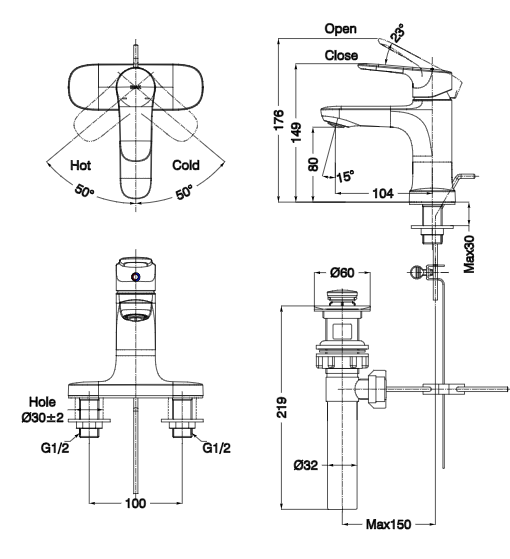 Vòi Lavabo INAX 3 lỗ nóng lạnh - LFV-1401S - Ảnh 2