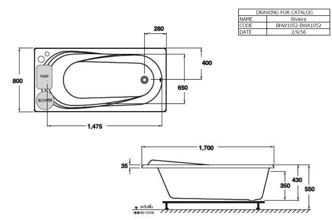 BỒN TẮM COTTO - MÀU TRẮNG - BHW1052PP(H) WH - Ảnh 2