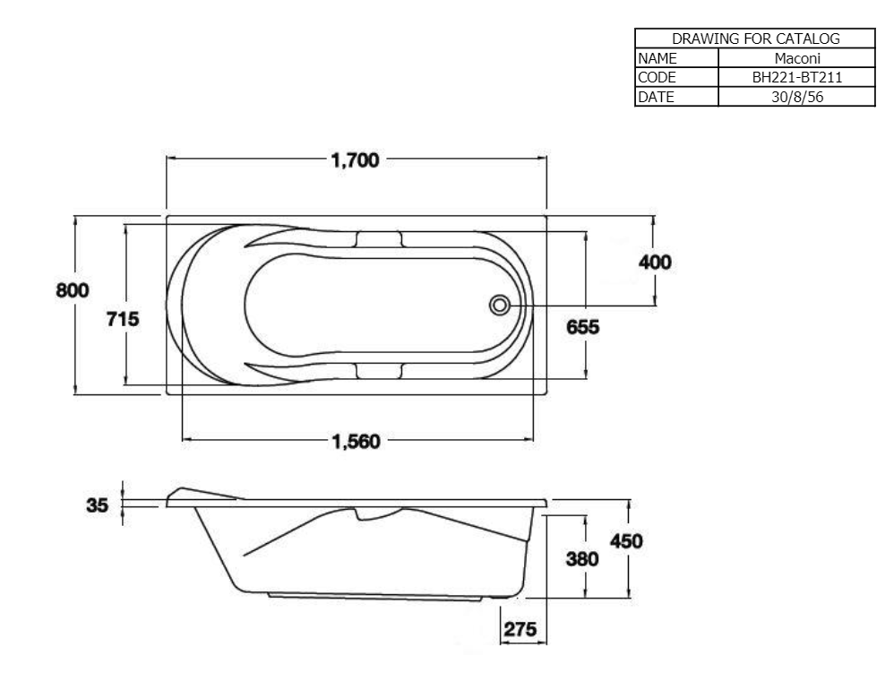 BỒN TẮM COTTO - MÀU TRẮNG - BHW221PP(H) WH - Ảnh 2