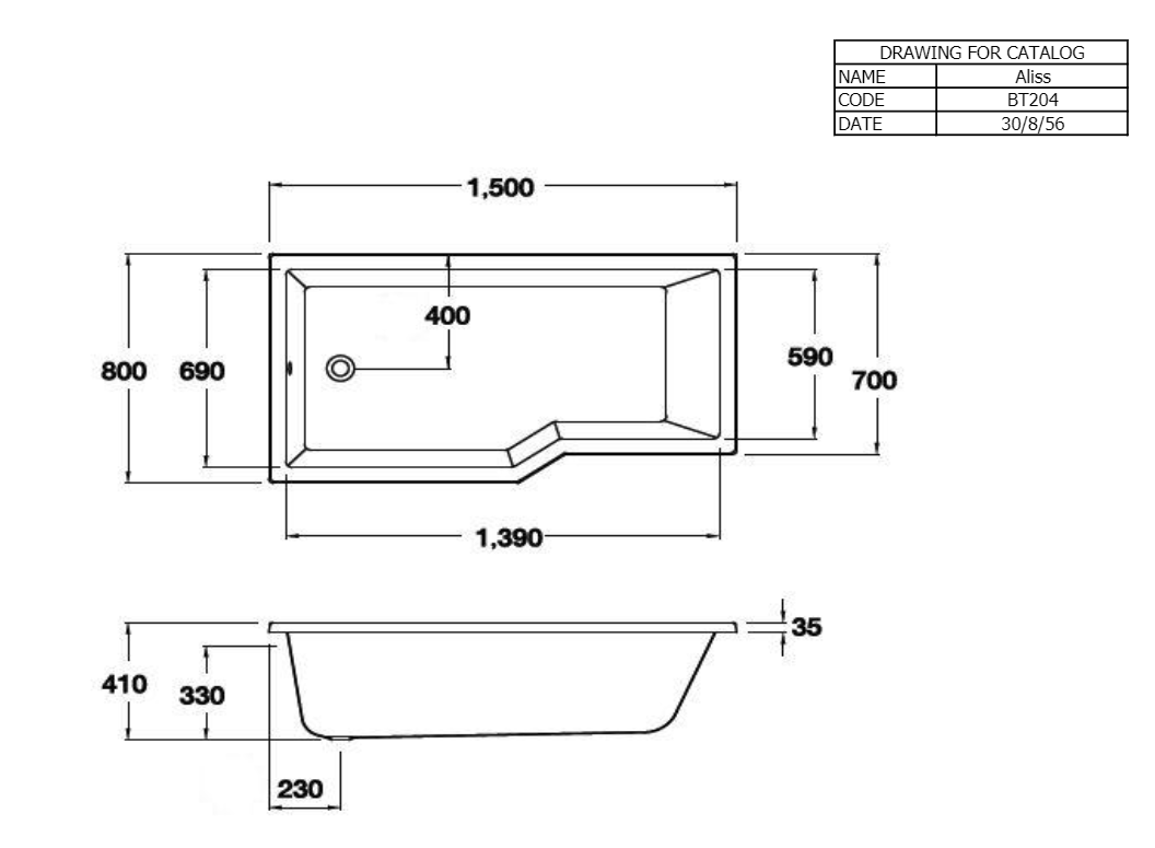 BỒN TẮM COTTO - MÀU TRẮNG - BT204PP(H) WH - Ảnh 2