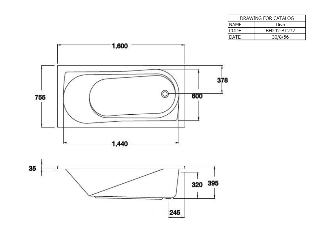 BỒN TẮM COTTO - MÀU TRẮNG - BT232PP(H) WH - Ảnh 2