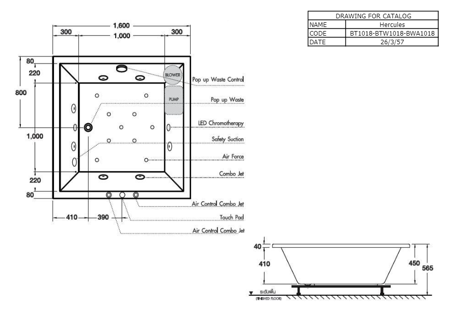 BỒN TẮM COTTO - MÀU TRẮNG - BWA1018EL WH - Ảnh 2