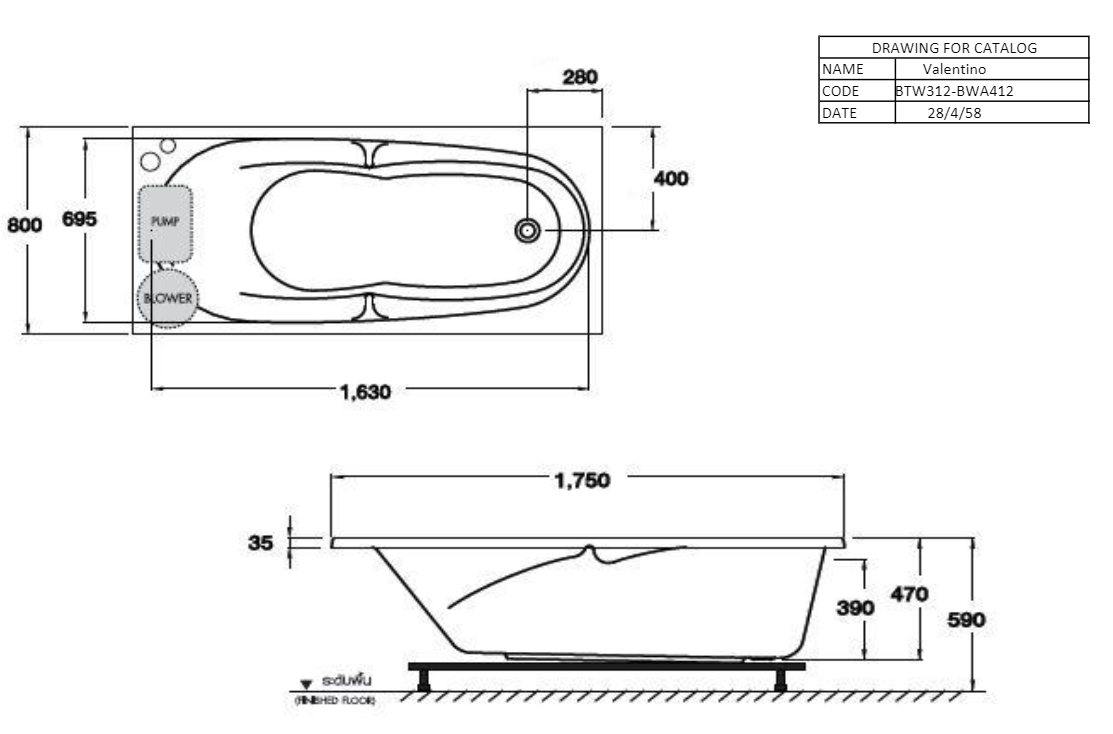 BỒN TẮM COTTO - MÀU TRẮNG - BWA412PP(H) WH - Ảnh 2