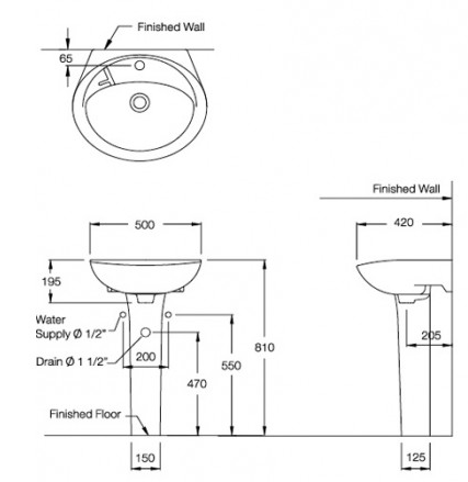 CHẬU RỬA MẶT COTTO - MÀU TRẮNG - C013/C404 - Ảnh 2