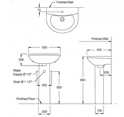 CHẬU RỬA MẶT COTTO - MÀU TRẮNG - C014/C411 - Ảnh 2