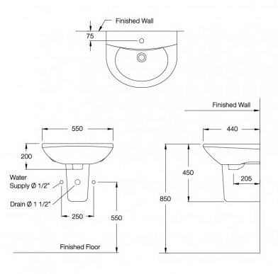 CHẬU RỬA MẶT COTTO - MÀU TRẮNG - C014/C4201 - Ảnh 2
